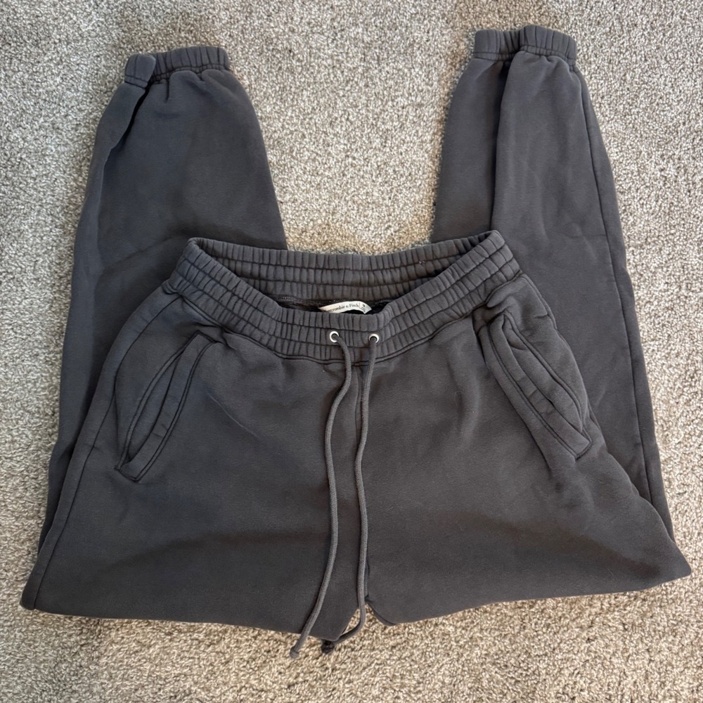 High Waisted Fleece Joggers Abercrombie Sweatpants Medium Charcoal Grey